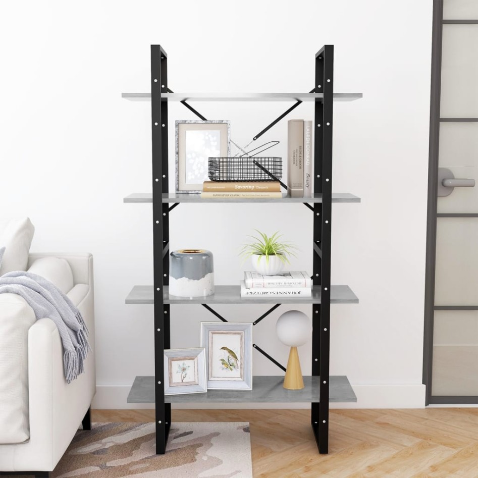 Estantería de 4 niveles contrachapada gris hormigón