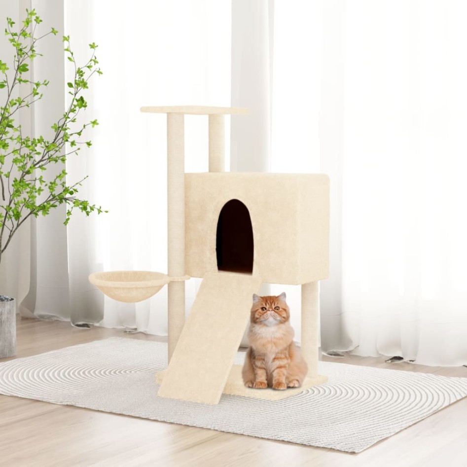 Rascador para gatos con postes de sisal crema 96