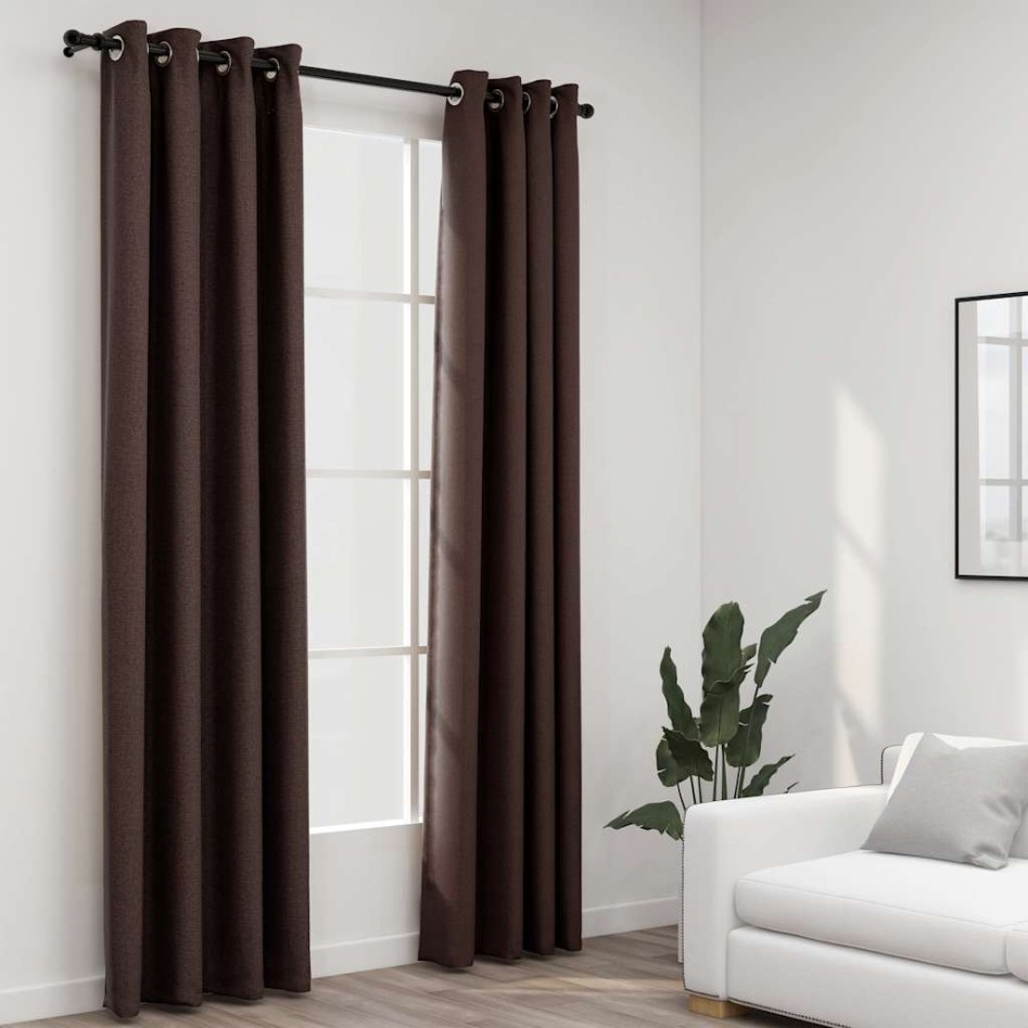 Cortinas opacas ojales look de lino 2 pzas gris topo 140x245