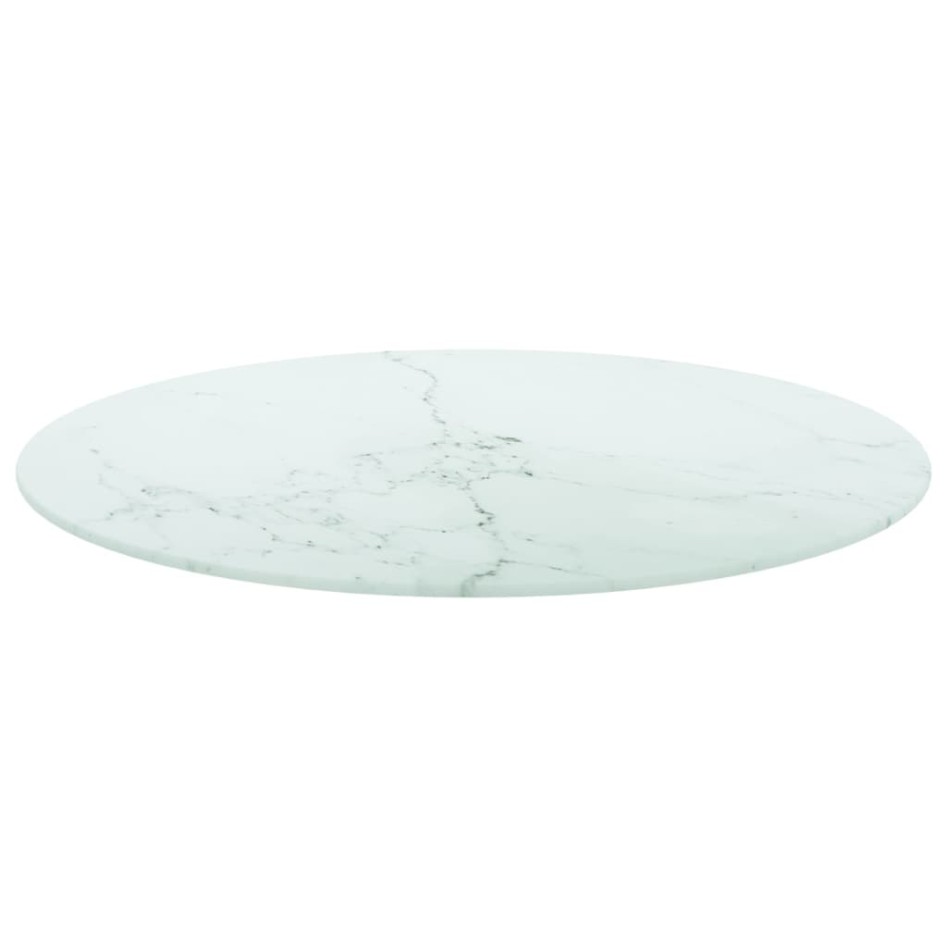 Tablero de mesa diseño mármol vidrio templado blanco Ø60x0,8