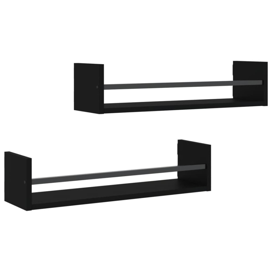 Estantes de pared con barras 2 unidades negro 60x16x14