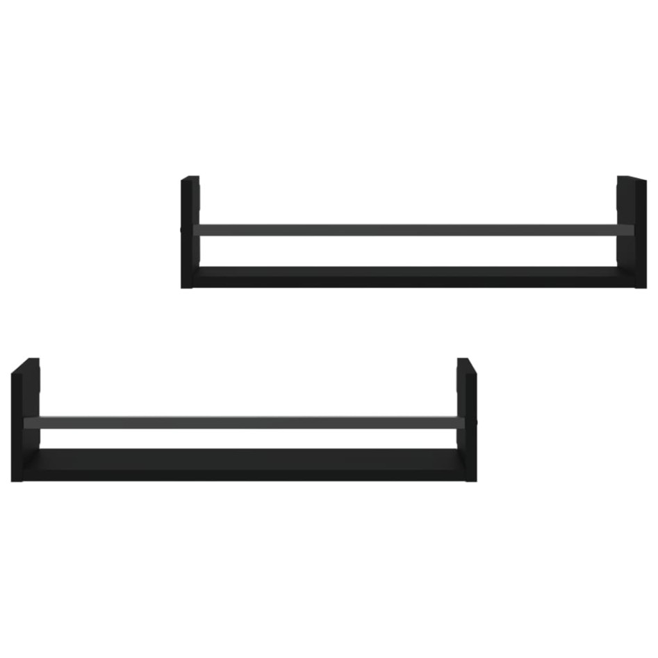Estantes de pared con barras 2 unidades negro 60x16x14