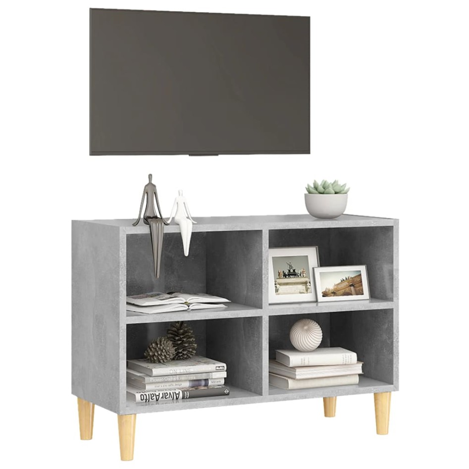 Mueble de TV patas de madera maciza gris hormigón 69,5x30x50