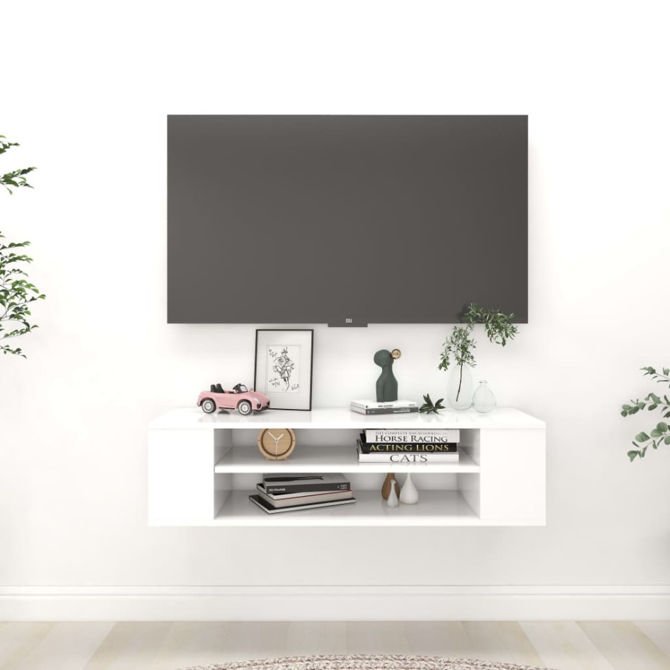 Mueble de TV colgante madera contrachapada blanco
