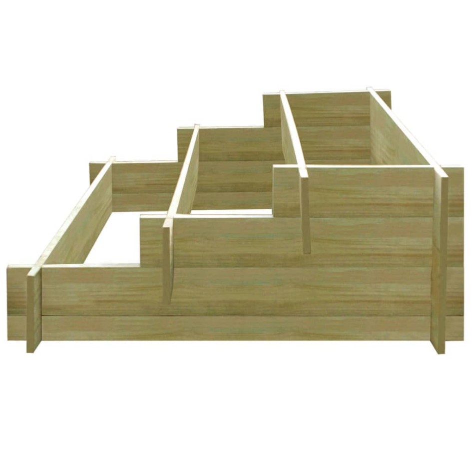 Jardinera con 3 niveles de madera impregnada 90x90x35
