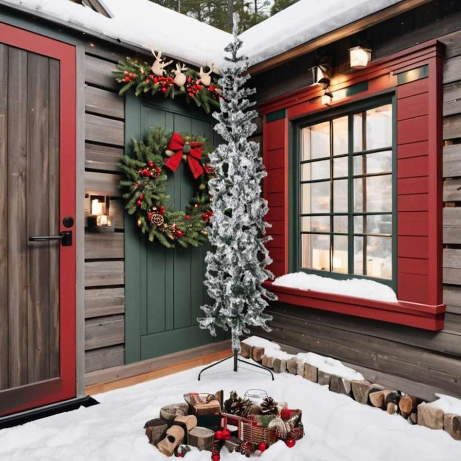 Mitad árbol Navidad artificial delgado con nieve 240