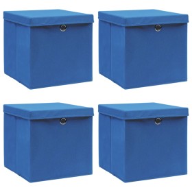 Cajas de almacenaje con tapas 4 uds tela azul 32x32x32