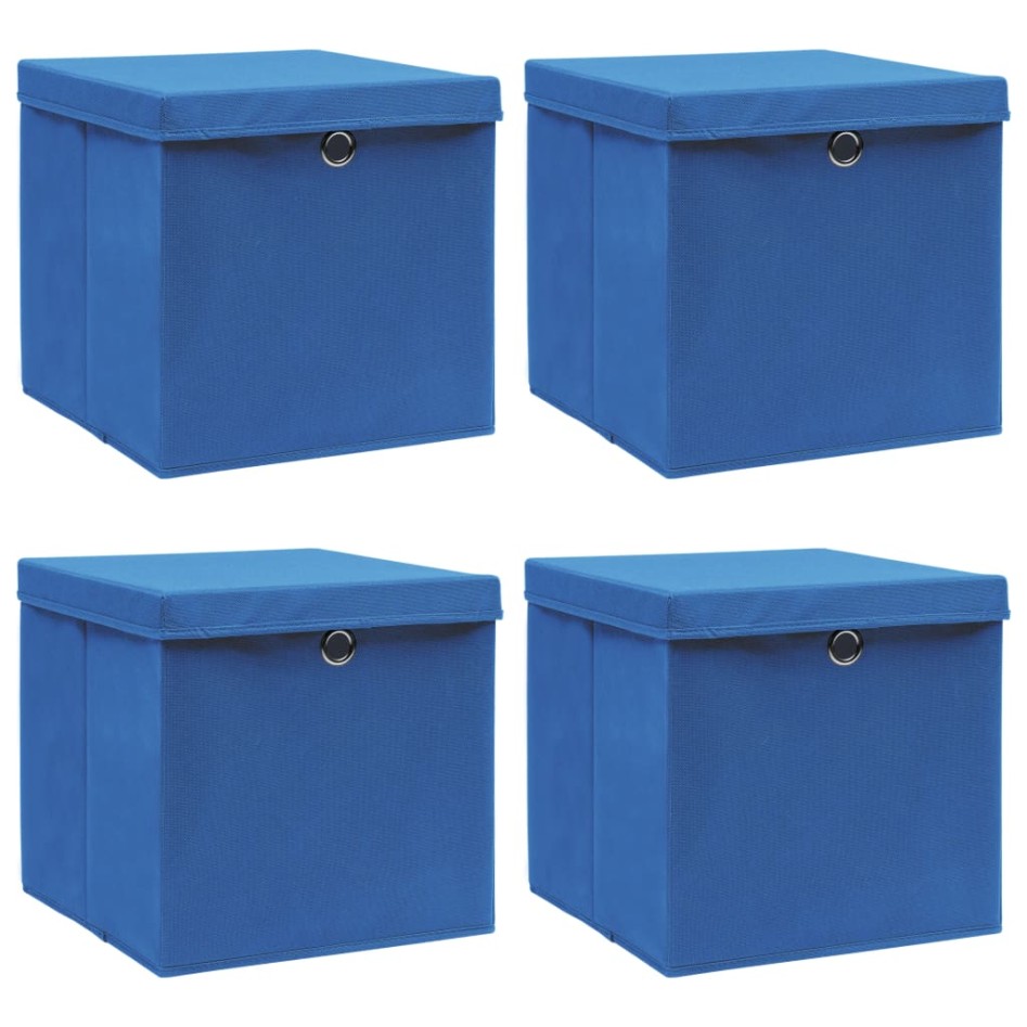 Cajas de almacenaje con tapas 4 uds tela azul 32x32x32