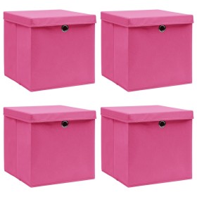 Cajas de almacenaje con tapas 4 uds tela rosa 32x32x32