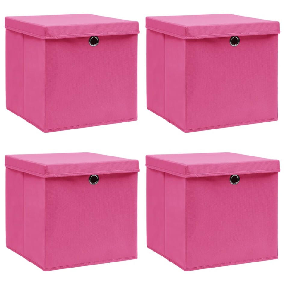 Cajas de almacenaje con tapas 4 uds tela rosa 32x32x32