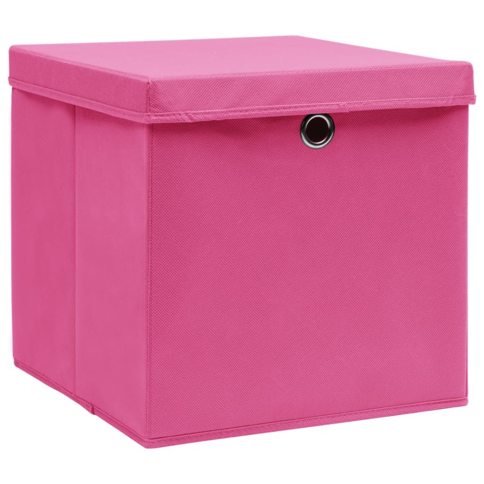 Cajas de almacenaje con tapas 4 uds tela rosa 32x32x32