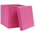 Cajas de almacenaje con tapas 4 uds tela rosa 32x32x32