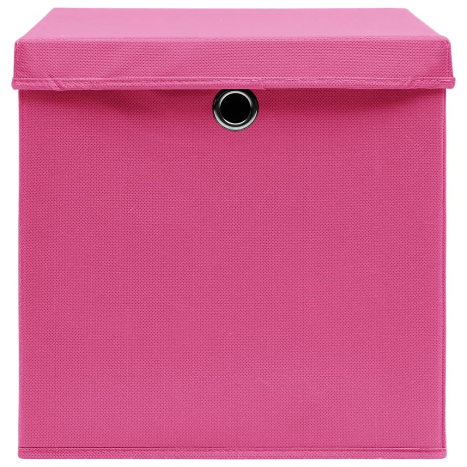 Cajas de almacenaje con tapas 4 uds tela rosa 32x32x32