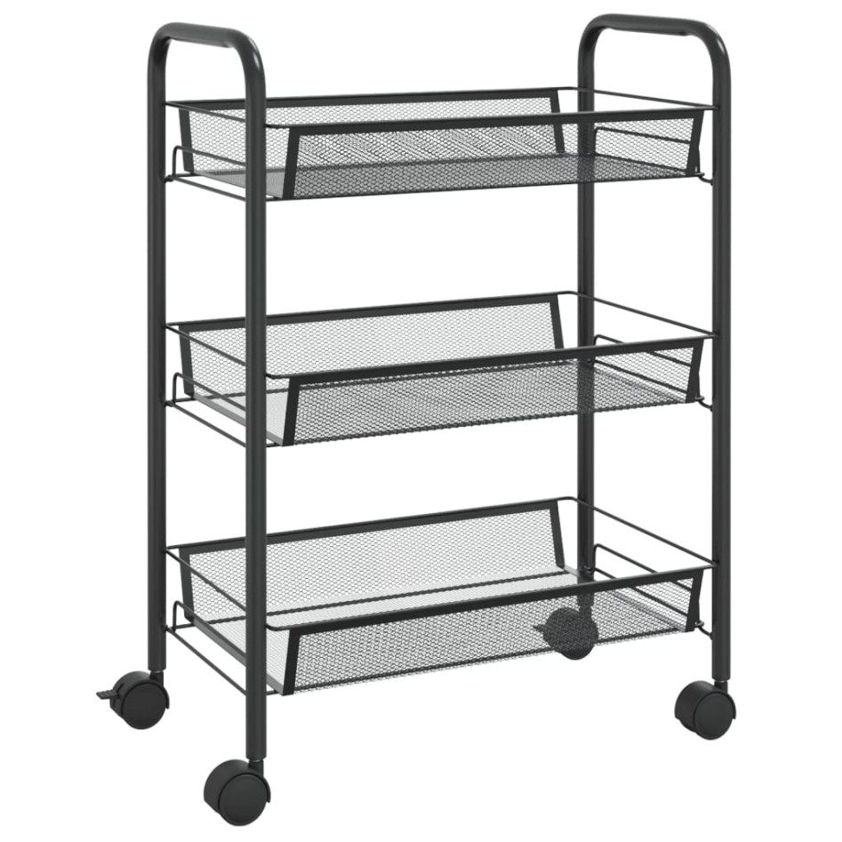Carrito de cocina 3 niveles hierro negro 46x26x64