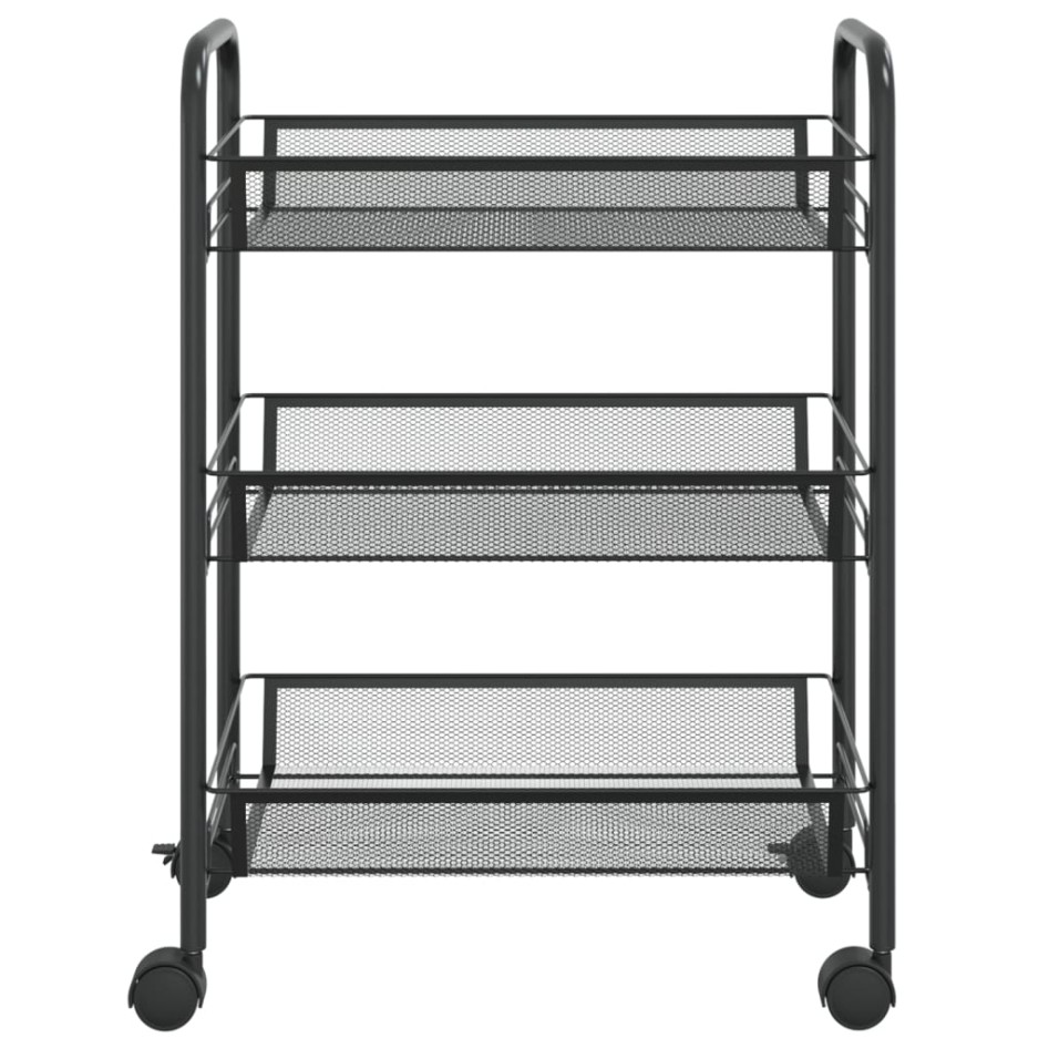 Carrito de cocina 3 niveles hierro negro 46x26x64