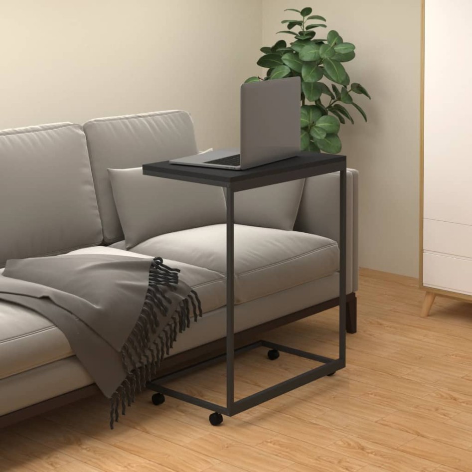 Mesa auxiliar con ruedas madera de ingeniería negra 55x35x70