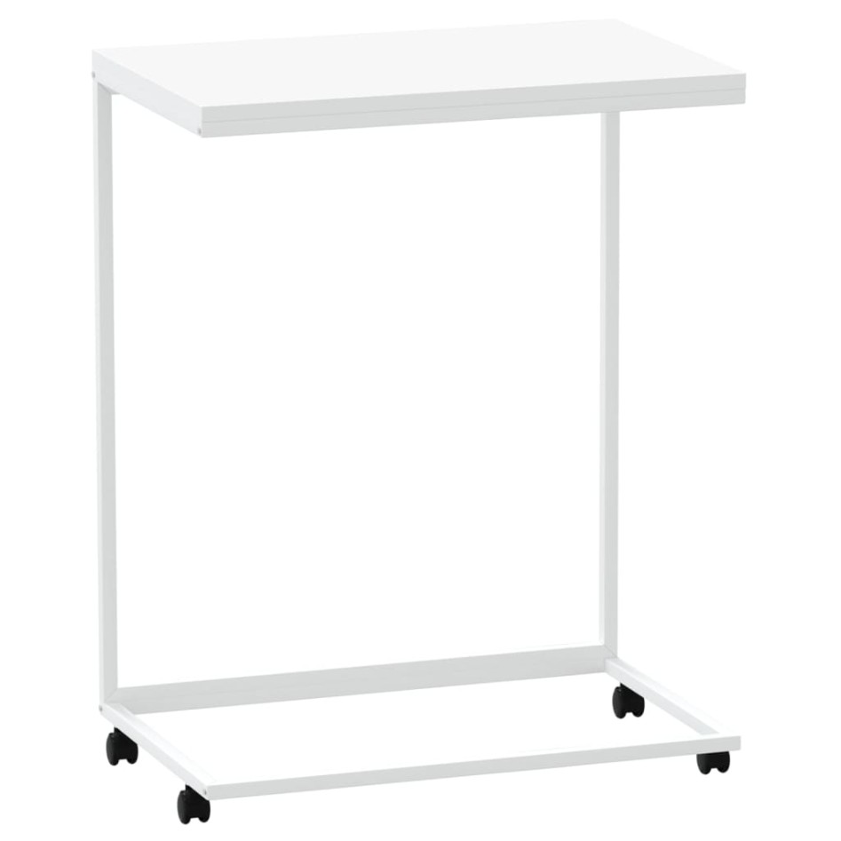 Mesa auxiliar con ruedas de contrachapado blanco 55x35x70