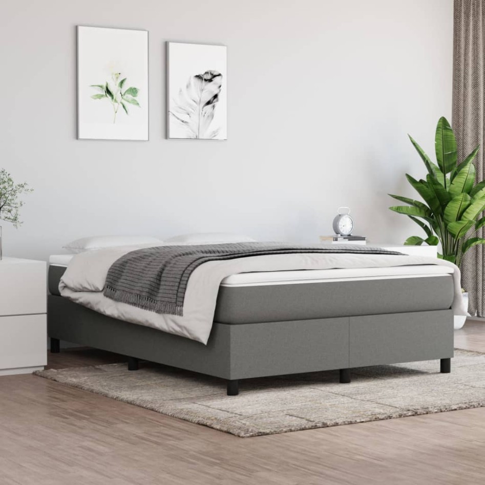 Estructura de cama box spring tela gris oscuro 140x200