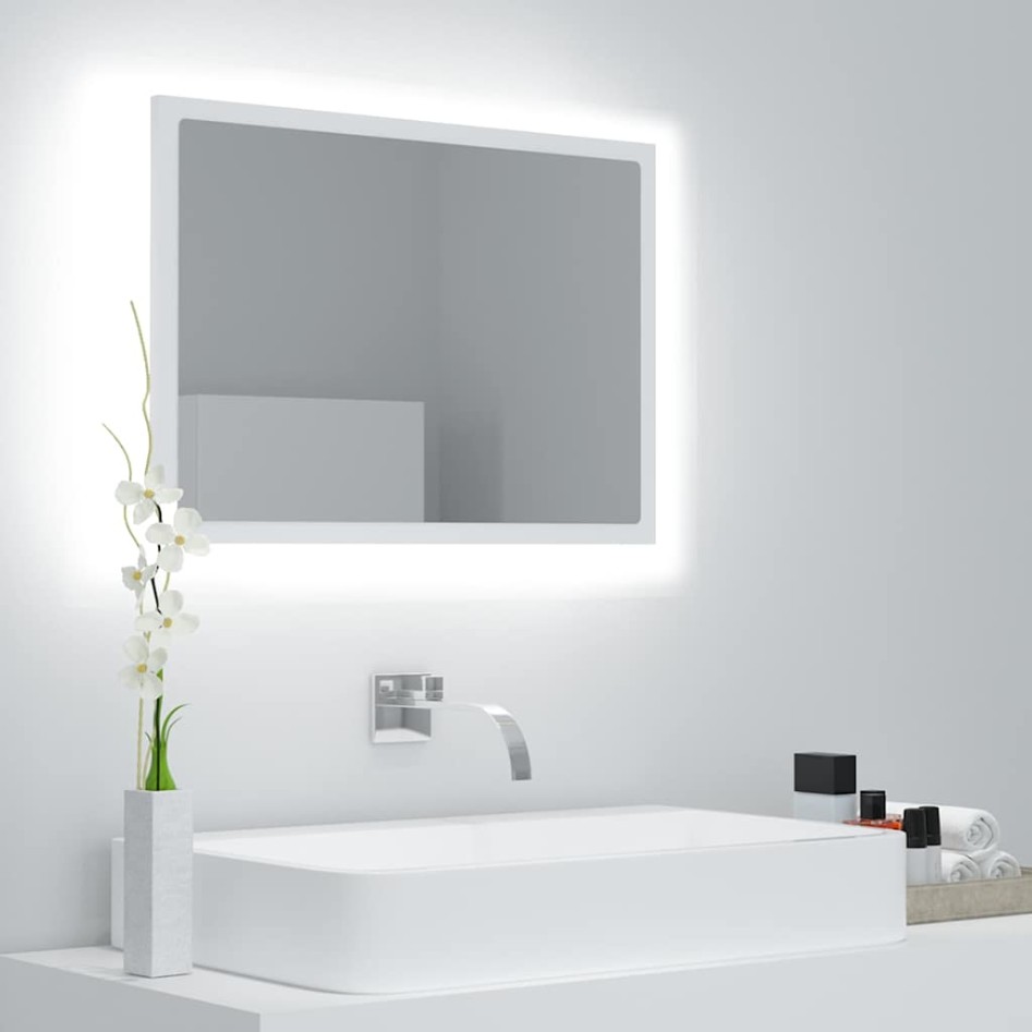 Espejo de baño LED acrílico blanco 60x8,5x37