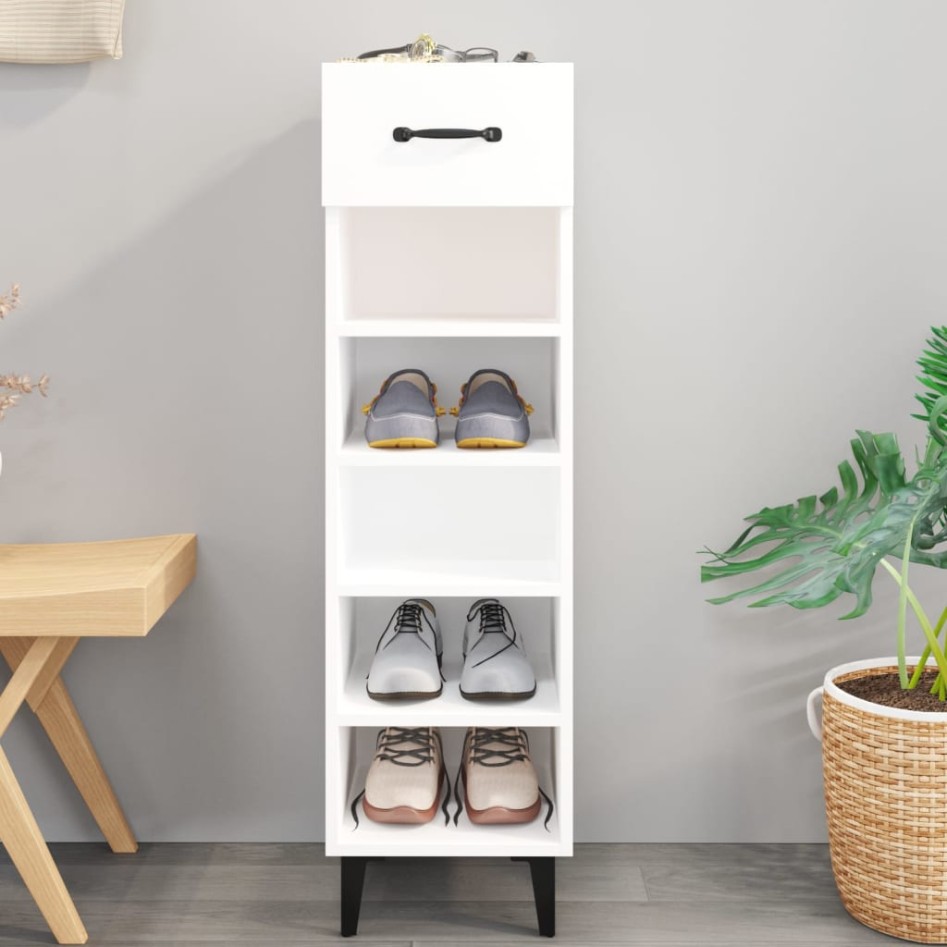 Mueble zapatero madera contrachapada blanco brillo 30x35x105