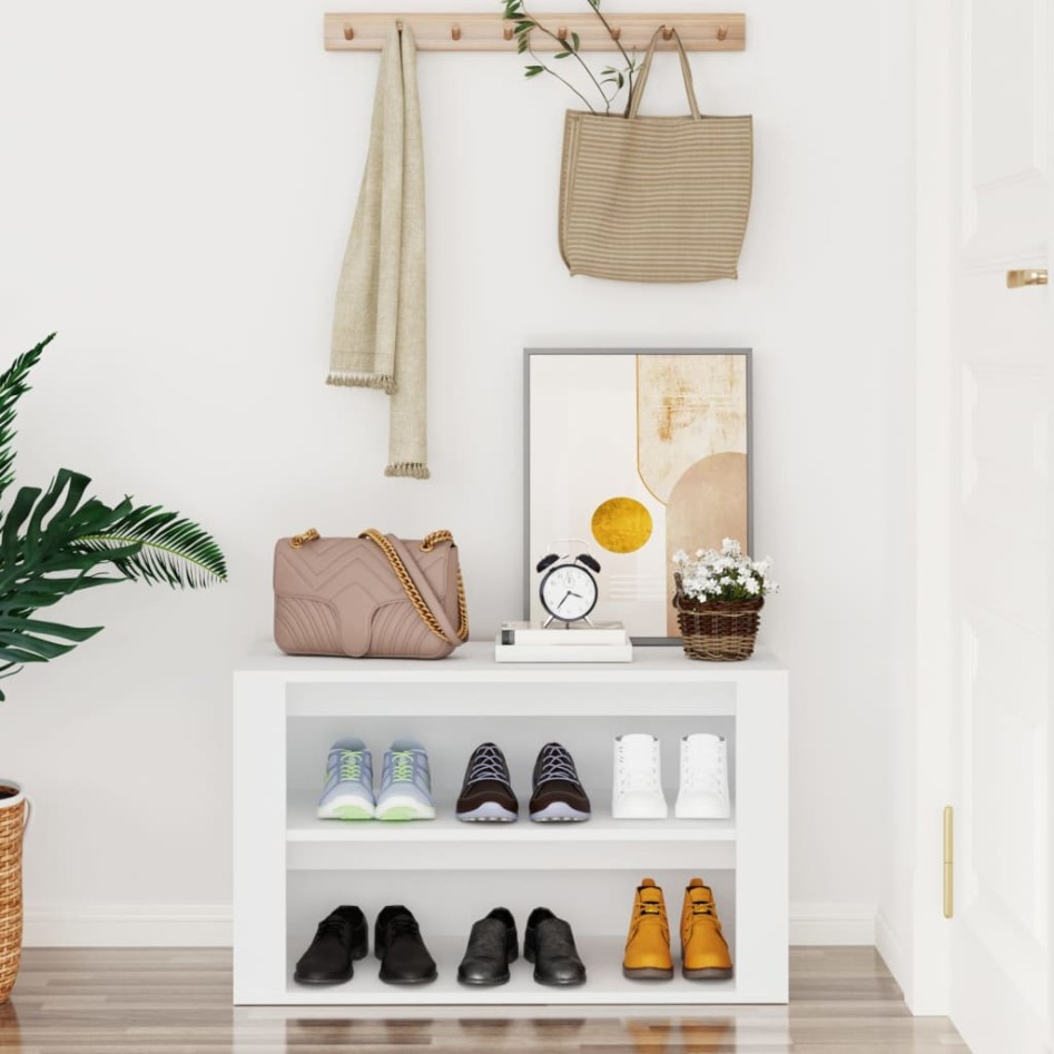 Mueble zapatero de madera contrachapada blanco 75x35x45