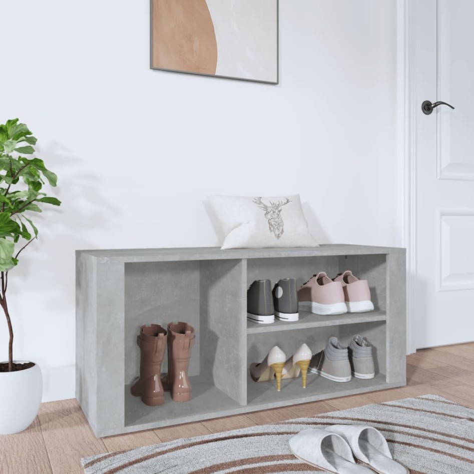 Mueble zapatero madera contrachapada gris hormigón 100x35x45
