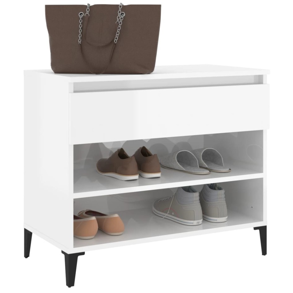 Mueble zapatero madera contrachapada blanco brillo 70x36x60