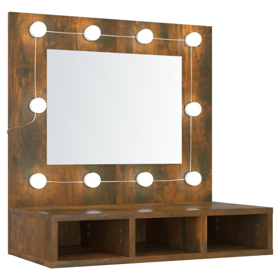 Mueble con espejo y LED color roble ahumado 60x31,5x62