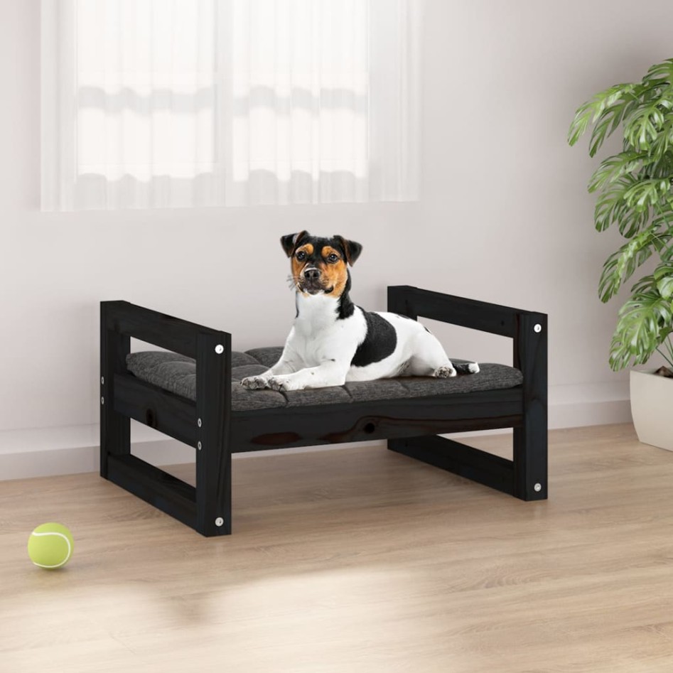Cama para perros madera maciza de pino negro 55,5x45,5x28