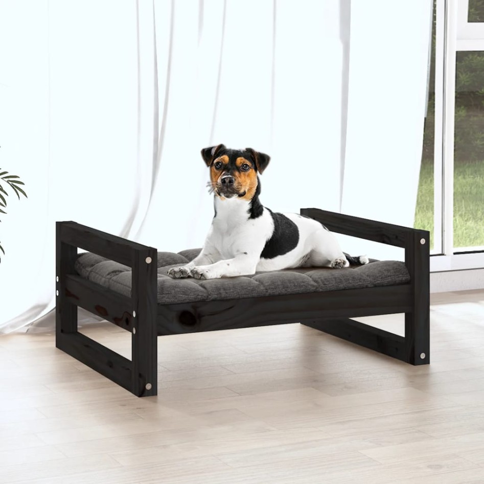 Cama para perros madera maciza de pino negro 55,5x45,5x28