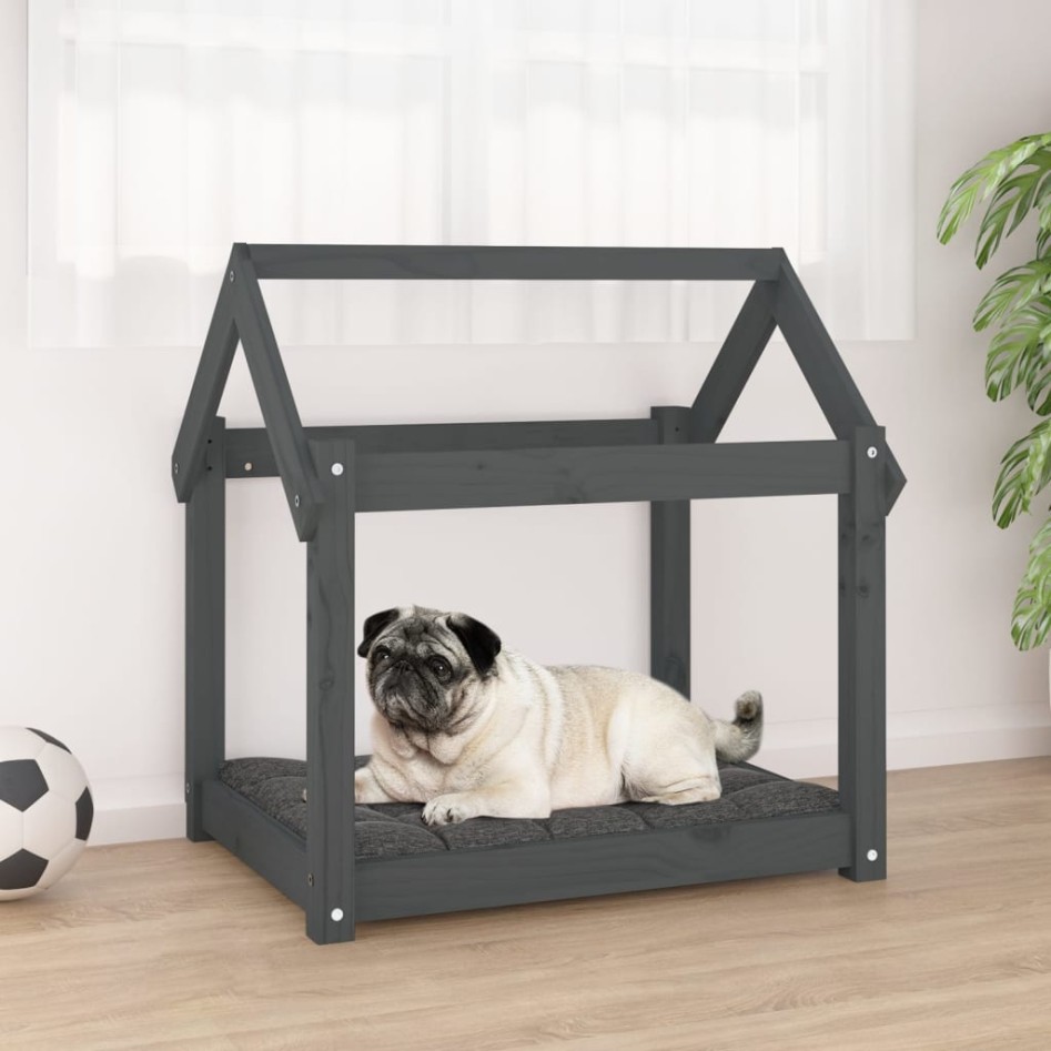 Cama para perros madera maciza de pino gris 71x55x70