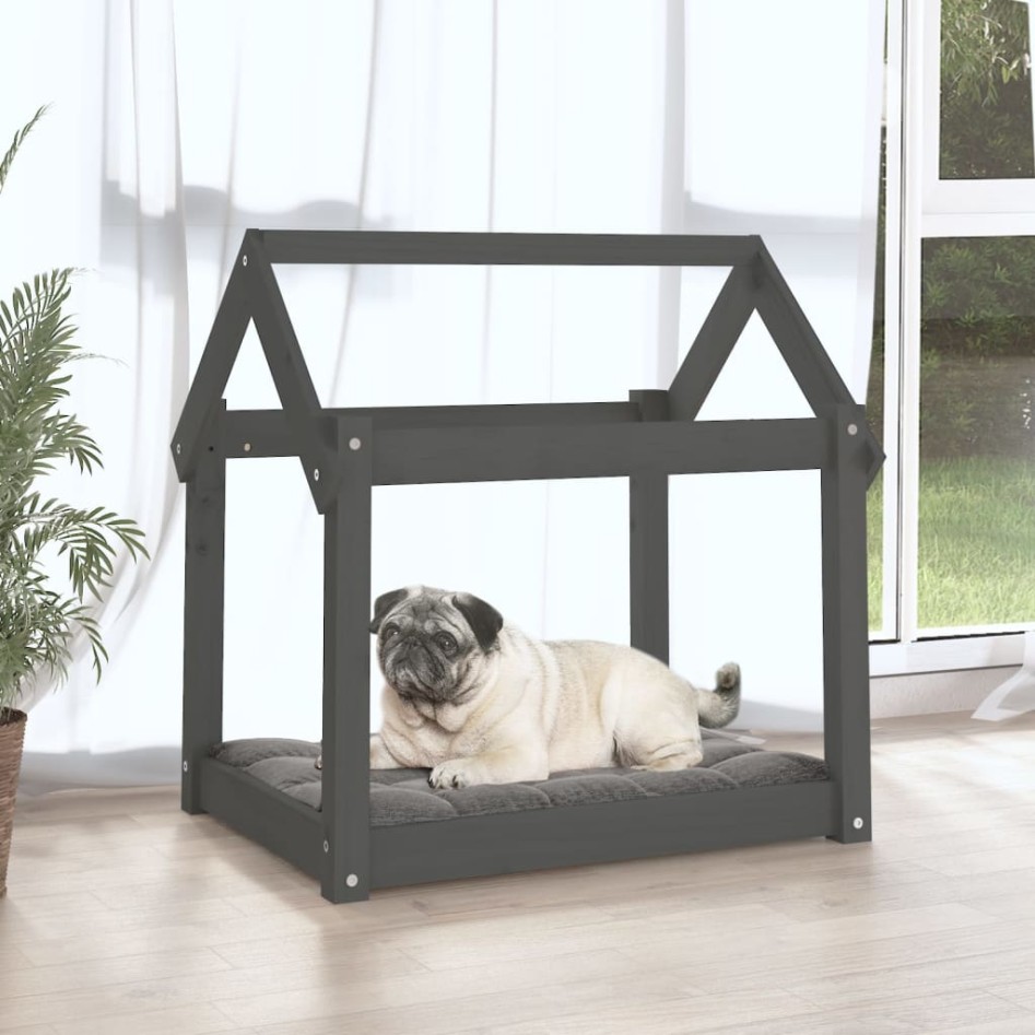 Cama para perros madera maciza de pino gris 71x55x70