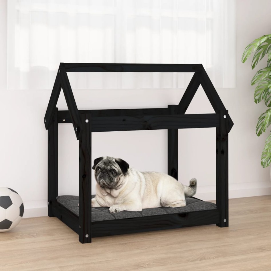 Cama para perros madera maciza de pino negro 71x55x70