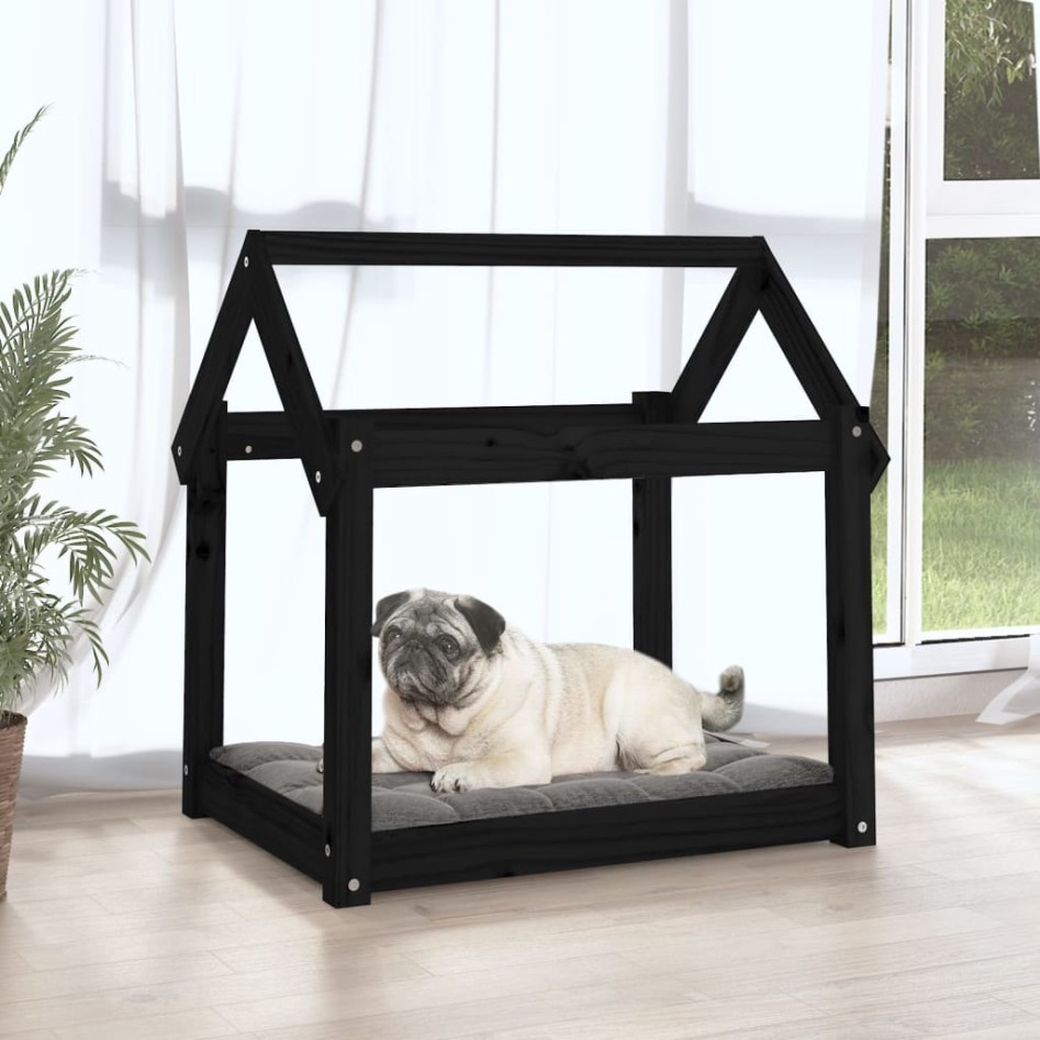 Cama para perros madera maciza de pino negro 71x55x70