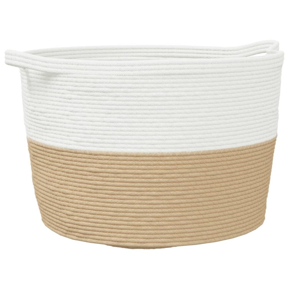 Cesta para ropa sucia algodón beige y blanco Ø60x36