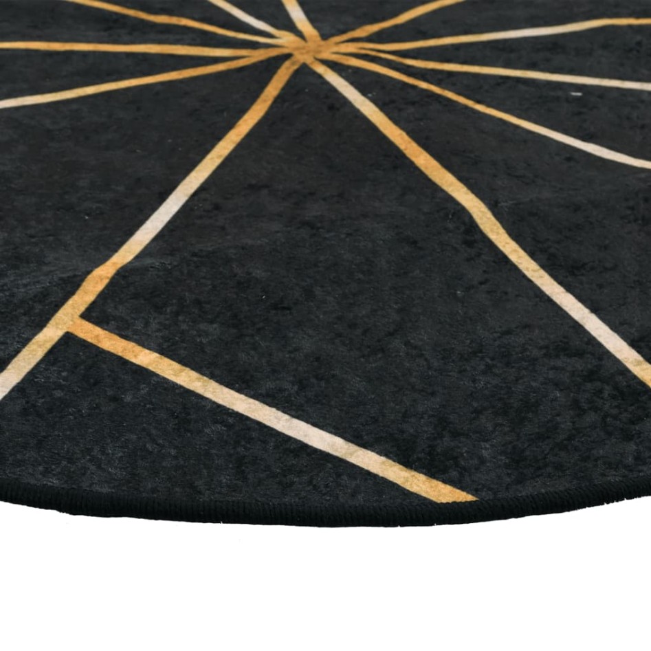 Alfombra lavable antideslizante negro y dorado Ø 120