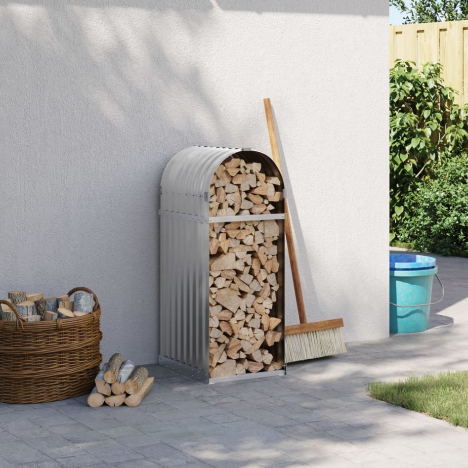 Leñero de acero galvanizado gris claro 40x45x100