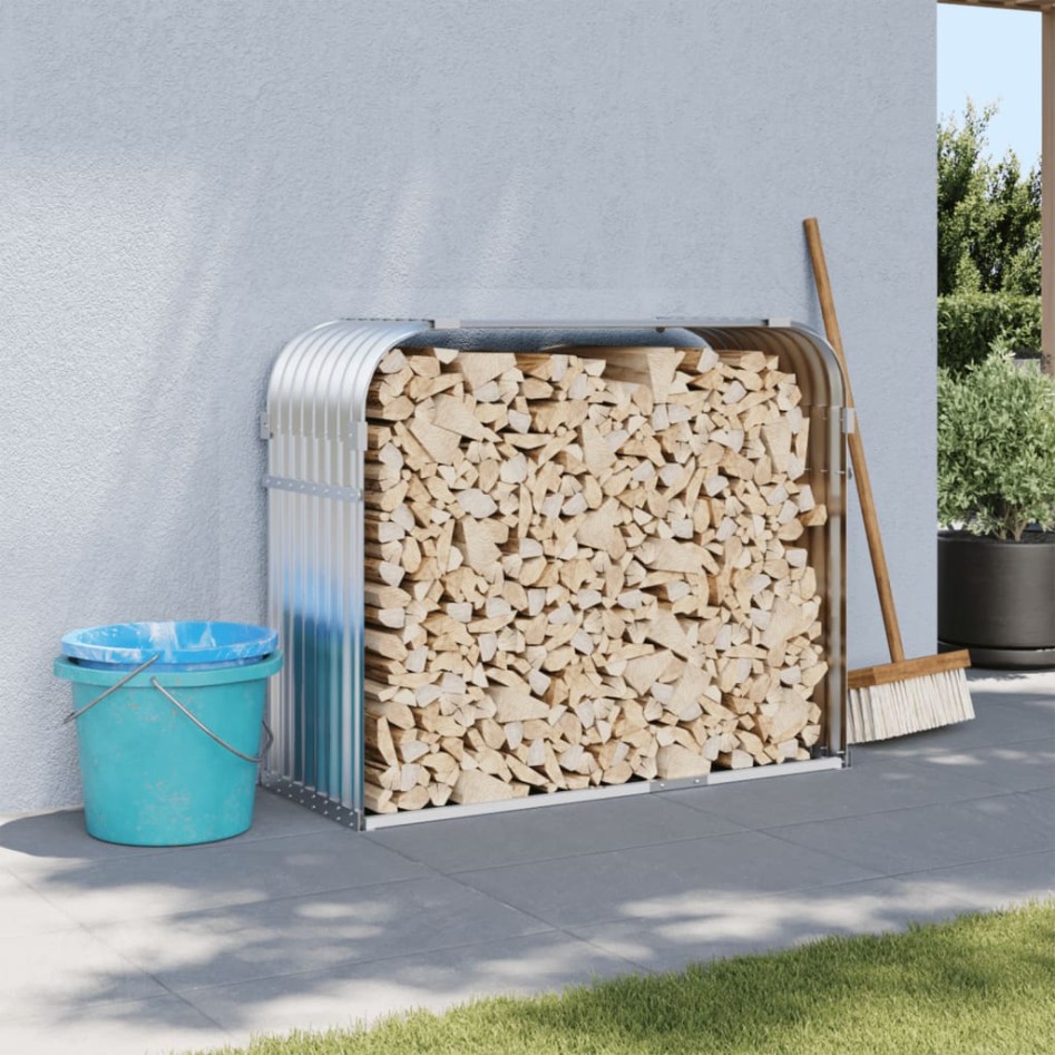 Leñero de acero galvanizado plateado 120x45x100