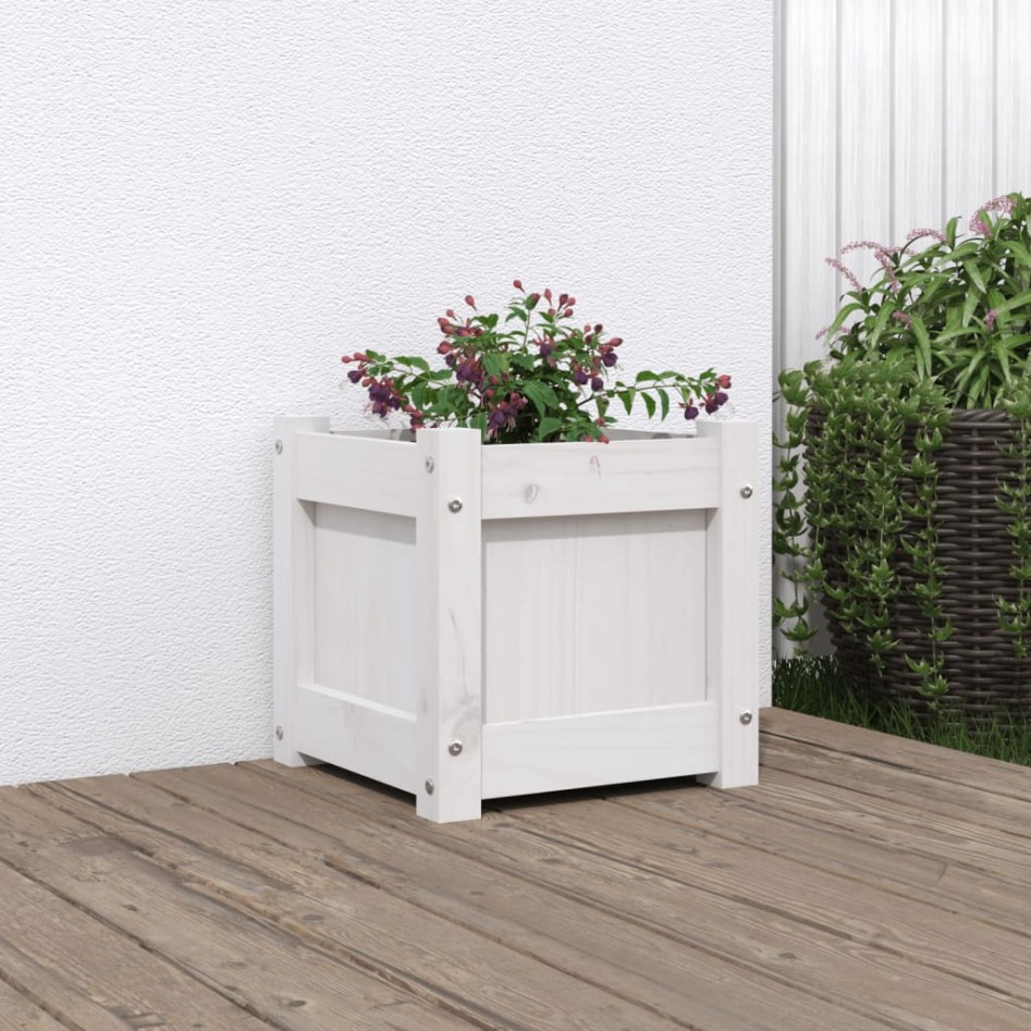 Jardinera de madera maciza de pino blanca 31x31x31