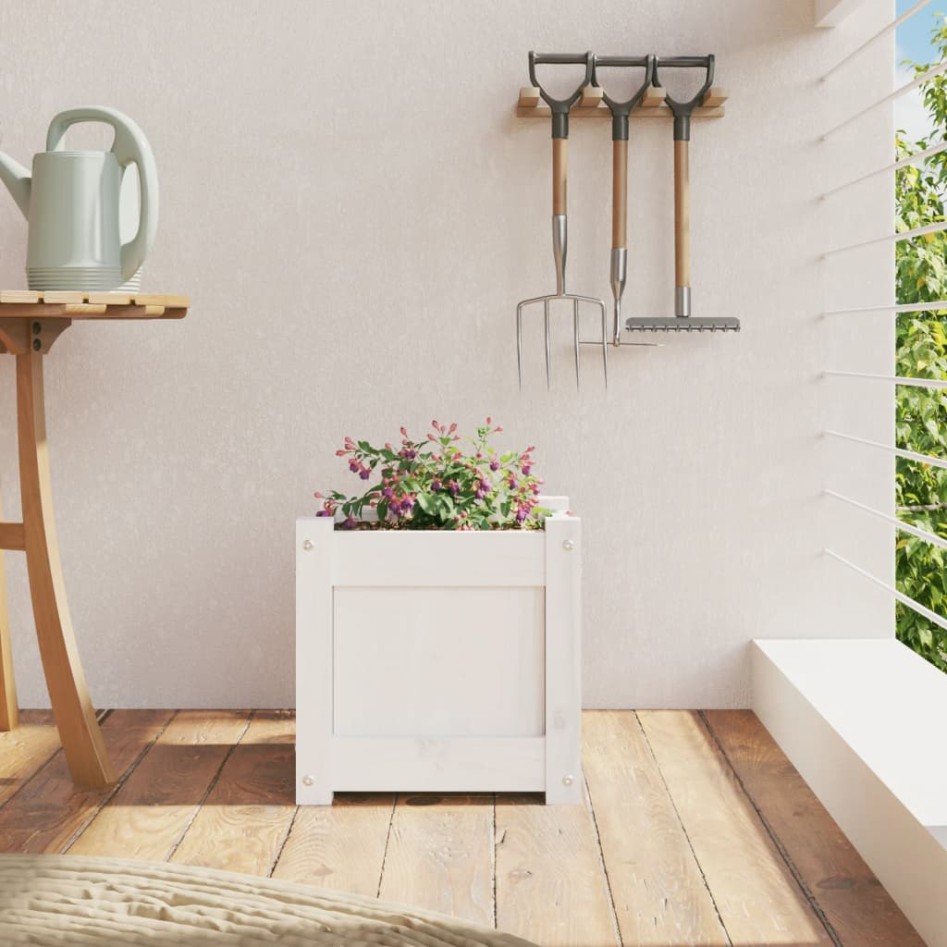 Jardinera de madera maciza de pino blanca 31x31x31