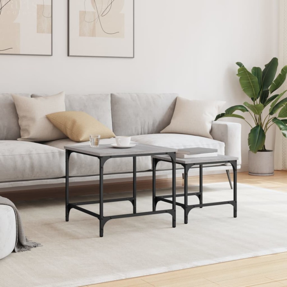 Mesas de centro apilables 2 pzas madera ingeniería gris