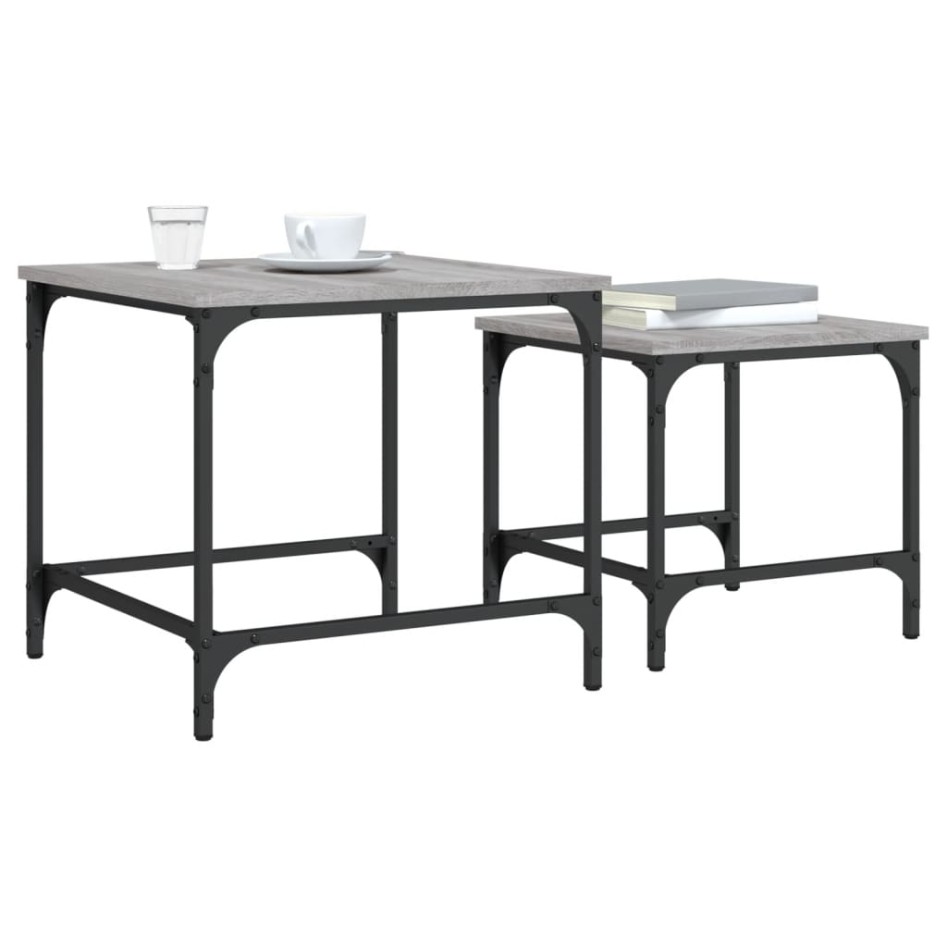 Mesas de centro apilables 2 pzas madera ingeniería gris