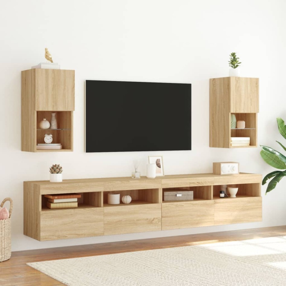 Mueble para TV con luces LED roble Sonoma 30,5x30x60