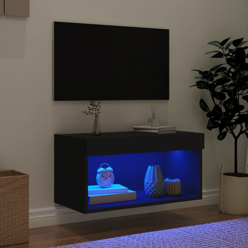 Mueble para TV con luces LED negro 60x30x30