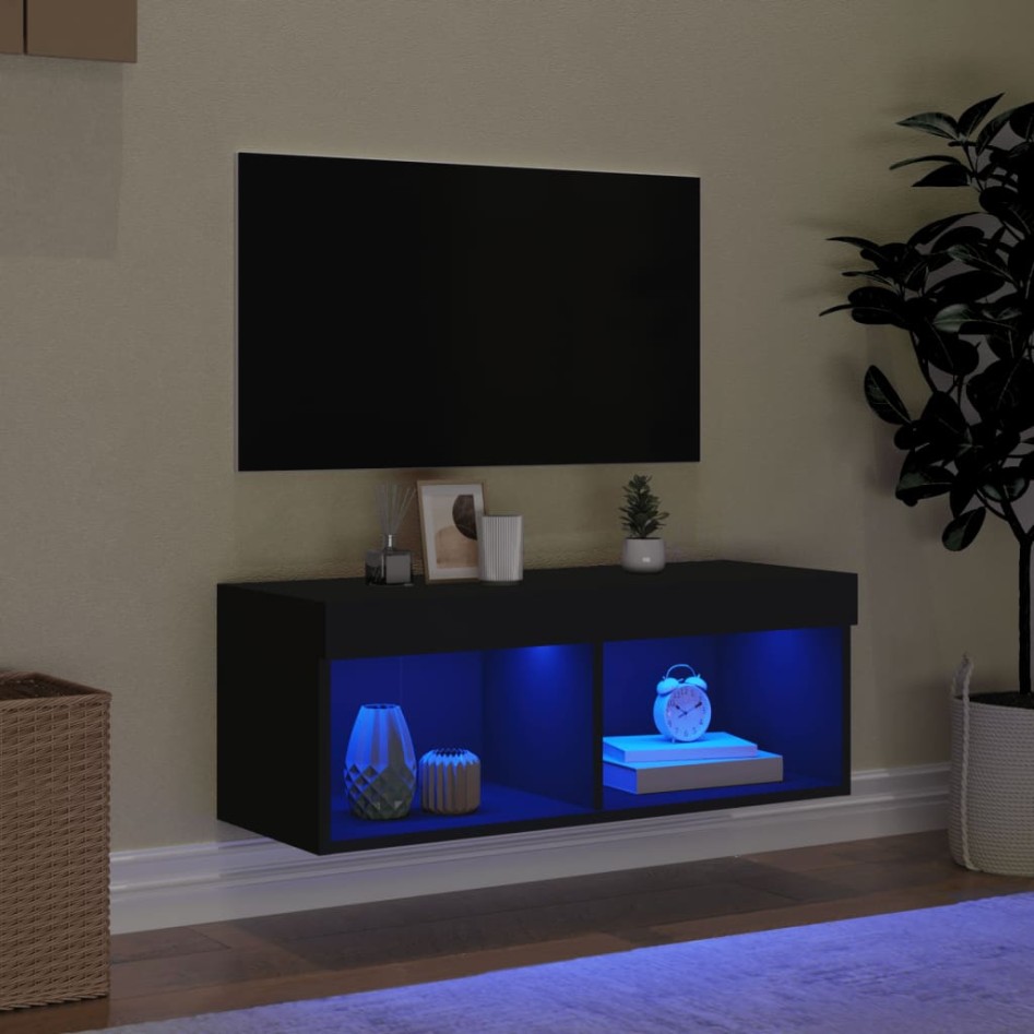 Mueble para TV con luces LED negro 80x30x30