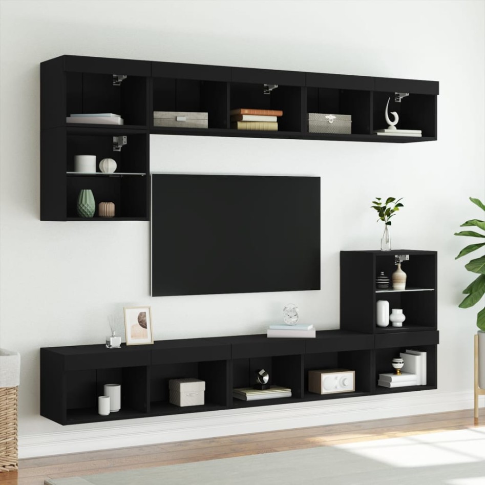 Mueble para TV con luces LED negro 80x30x30
