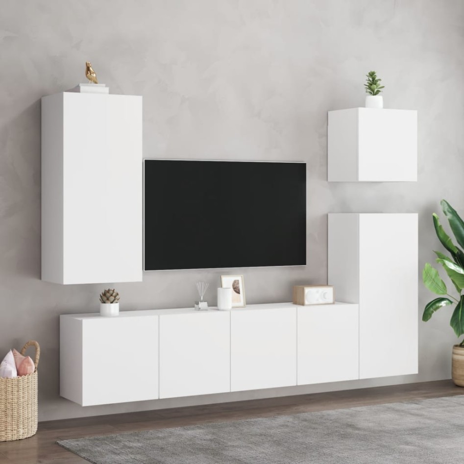 Mueble de TV de pared madera ingeniería blanco 40,5x30x90