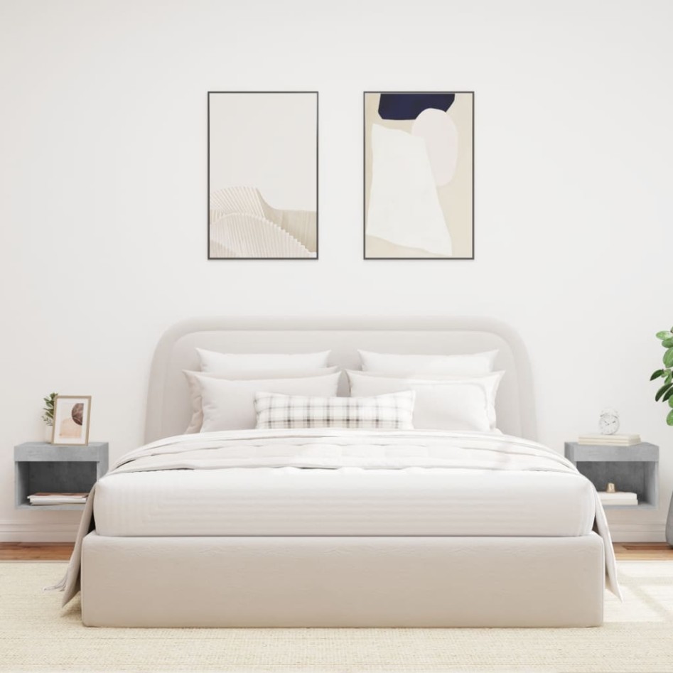 Mesitas de noche de pared con luces LED 2 uds gris