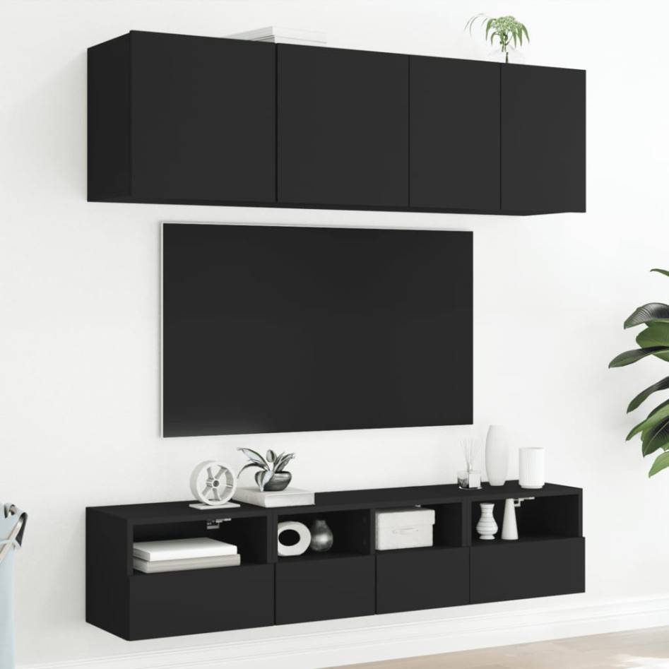 Mueble de pared para TV madera de ingeniería negro 40x30x30