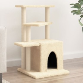 Rascador para gatos con postes de sisal color crema 83,5